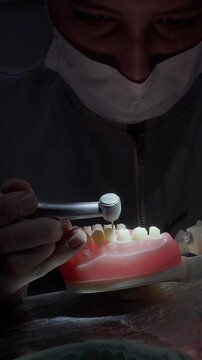 Dental professional presenting cosmetic dentistry model
