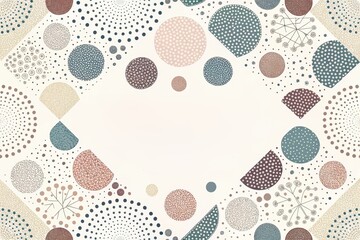 Abstract artistic design featuring a frame of patterned circles and geometric shapes