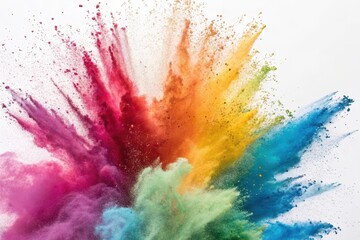 Fototapeta premium A vibrant explosion of multicolored powder, a kaleidoscope of color against a pristine white backdrop.