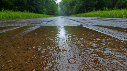 Fototapeta premium scene after rain, clouds, greenery, trees, plants, cloudy, dark clouds, water, nature's beauty, dirty water, mud, rainbow