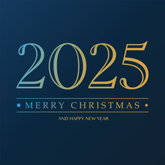 Blue and Golden Christmas and New Year Card, Typography, Background with Big Numerals - Illustration in Editable Vector Format - 2025