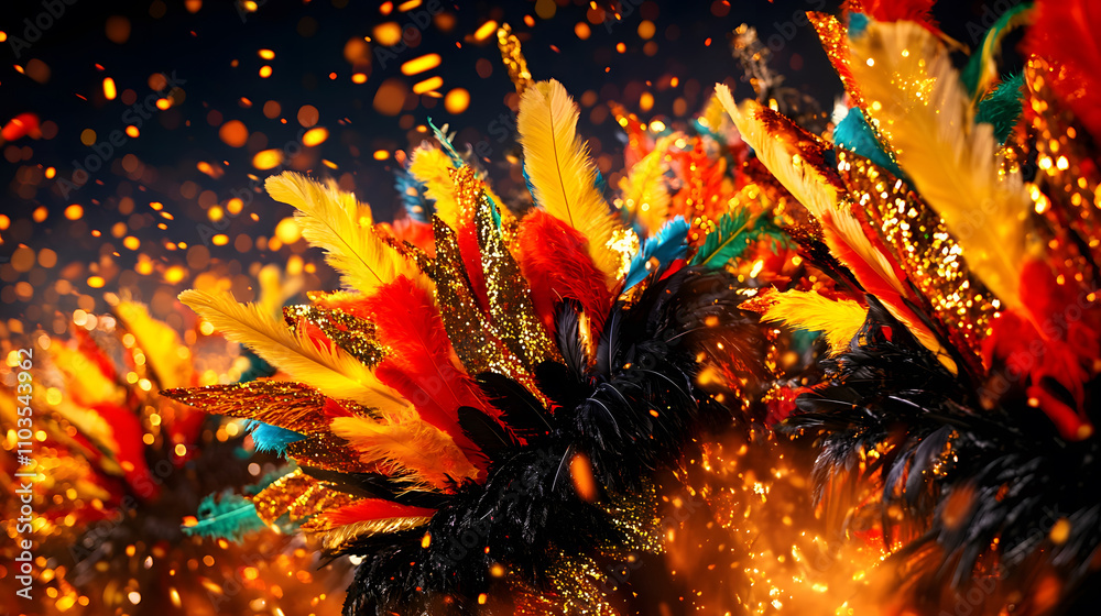 Aufkleber a vibrant display of colorful feathers and glitter, creating an energetic and festive atmosphere aga
