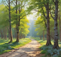Naklejka premium Illustration of gravel road in spring season.