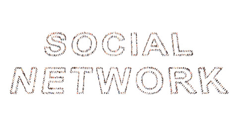 Concept or conceptual large community of people forming the SOCIAL NETWORK  message. 3d illustration metaphor for social media, online, business, technology, communication, connection and global