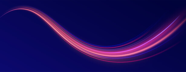 Acceleration speed motion on night road. Colorful Light Trails, Long Time Exposure Motion Blur Effect. Abstract fire flare trace lens flares acceleration speed motion on night road. 