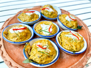 Steamed crab with curry paste mixed coconut milk (Hor Mok) ; Thai traditional spicy food.