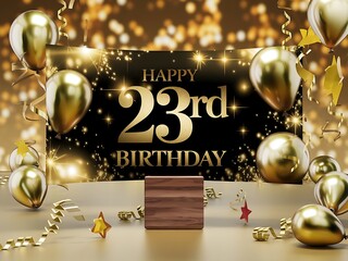 Luxurious Happy 23rd Birthday card with gold sparkles and modern accents