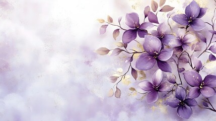 A purple flower painting with gold accents