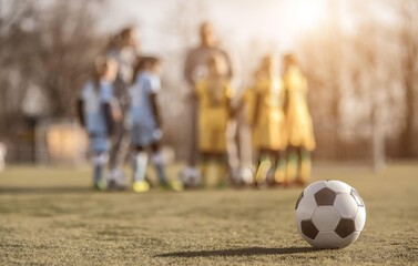 Fototapeta premium children playing soccer, bokeh. 