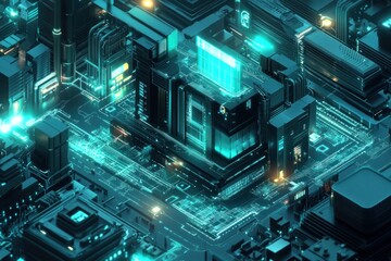 Fototapeta premium Cyberpunk Cityscape: A Glowing Urban Network