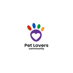 community pet lovers logo. animal paw cat dog footprint design template