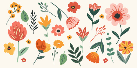 Spring flowers collection, design elements