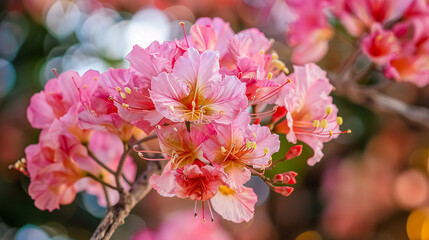 Pink Tabebuia rosea flowers blooming in Chompoopantip.