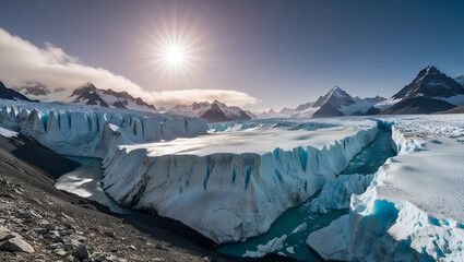 Stunning view of glacial landscape at sunrise in a remote mountainous region