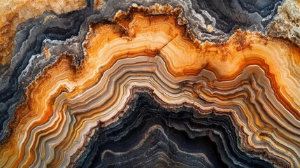 Obraz premium Beautiful layers of orange, black, and gray stones create a stunning natural pattern in this eye-catching close-up image.