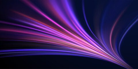 Glowing wave swirl, impulse cable lines. High-speed light trails effect. Futuristic dynamic motion technology. Png, neon, line, blur, beam, ray, abstract, energy. Neon color glowing lines background. 