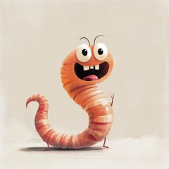 Fototapeta premium Worm Character. Cute Cartoon Earthworm Character Illustration on White Background