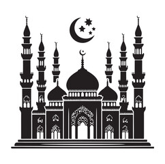 A beautiful mosque silhouette vector illustration