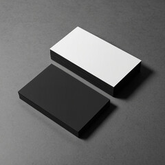 White horizontal business card paper mockup template with blank space cover for insert company logo or personal identity on black cardboard floor background. 