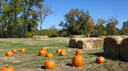 Beautiful Pumpkin Patch with Orange Pumpkins