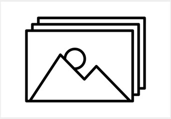 Picture with mountain and sun icon isolated. Photo gallery. Vector stock illustration