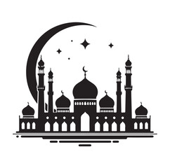 A beautiful mosque silhouette vector illustration