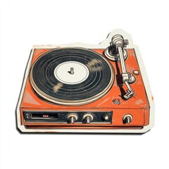 Obraz premium Vintage scrapbook style collage paper cutout of a record player on white background. 