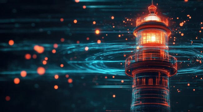 Digital lighthouse, technology concept, futurism