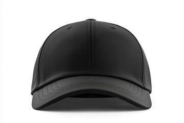 Fototapeta premium Black baseball cap displayed on a clean, white backdrop. Monochrome style emphasizes its simplicity, perfect for promotional or commercial design concepts.