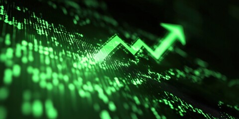 Green Stock Market Graph with Upward Arrow Illustration Representing Positive Financial Trends and Growth Opportunities for Investors and Analysts. Global Stock market rally or recovery concept.stock,