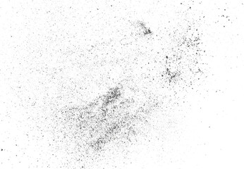 Black chalk pieces and dust flying, effect explode isolated on white, clipping path

