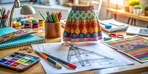 Elegant Mini Skirt Fashion Design CAD Illustration with Trendy Hand-Drawn Patterns for Contemporary Clothing Artwork and Textile Sketches in a Stylish Tilt-Shift Perspective