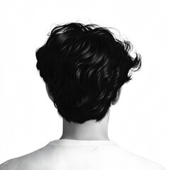 A digital art piece, hairstyle from behind, back shot of only hairstyle, with detailed straight textures in black. High-quality hair photography