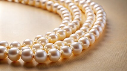 Obraz premium Elegant Pearl Necklace Displayed on a Soft Beige Background with Ample Text Space for Elegant Presentation in Night Photography Style
