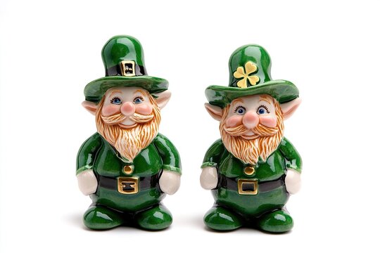 St. Patrick's Day background with two figures of nogmos dressed in green .