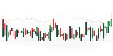 Detailed Analysis of Stock Market Candlestick Chart Featuring Red and Green Bars Representing Price Movements Over Time