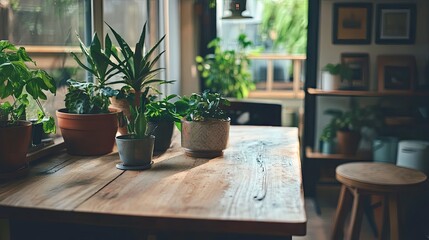 Plants on a Wooden Table, Cozy Home Decor