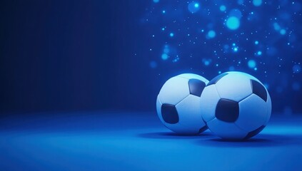 Fototapeta premium Two Soccer Balls on a Blue Background with Bokeh