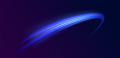 Light trail wave, fire path trace line, car lights, optic fiber and incandescence curve twirl. Big data traffic visualization, dynamic high speed, png, effect. Vector glowing lines air flow effect. 