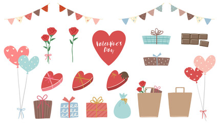 A colorful and cute hand-drawn illustration set for Valentine's Day, gifts, and parties / バレンタイン、プレゼント、パーティをイメージしたカラフルなかわいい手描きのイラストセット