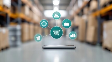 Fototapeta premium Warehouse with smart inventory systems optimizing energy use for sustainability