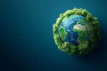 Fototapeta premium A vibrant depiction of Earth surrounded by lush greenery, symbolizing environmental health and sustainability.