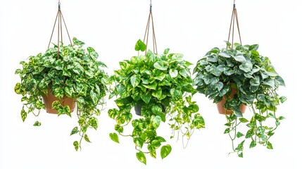 Obraz premium Hanging Plants in Pots - Vibrant Green Foliage