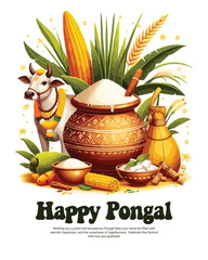 Happy Pongal South Indian Harvest Festival social media post banner template
