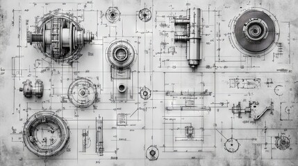 Obraz premium Detailed Engineering Blueprint Machinery Design