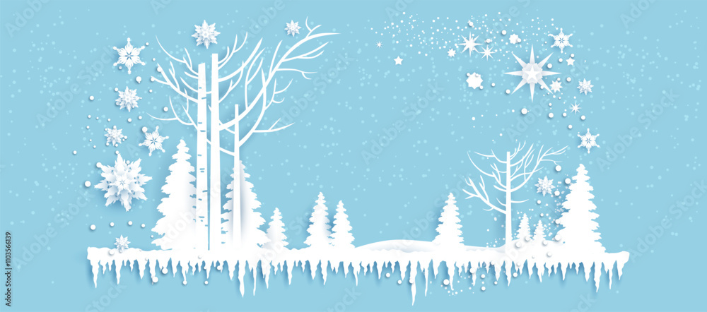 Fototapete Blue winter wood background