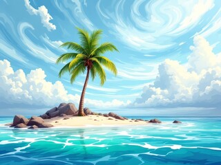 Empty beach, turquoise sea, lush island paradise.  Barefoot, serene.