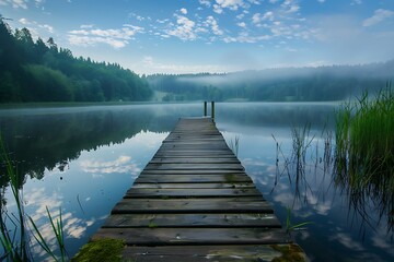 Fototapeta premium wooden bridge over lake