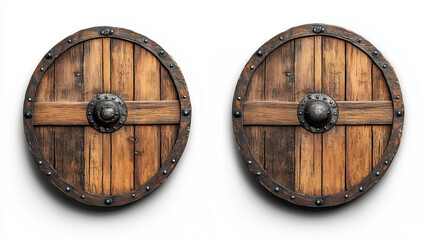 Fototapeta premium Viking Shield Featuring Wooden Textures, Detailed Grain, and Faint Battle Scars