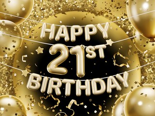 Elegant black and gold Happy 21st Birthday with a modern celebratory feel